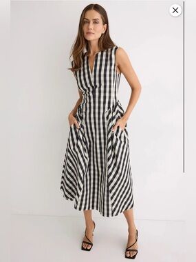Tanya Taylor Candace Gingham Midi Dress in black and white size 0 $545 MSRP